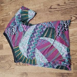 (S) 1•2•3 USA One Shoulder Colorful Abstract Top Patterned Art Deco Unique